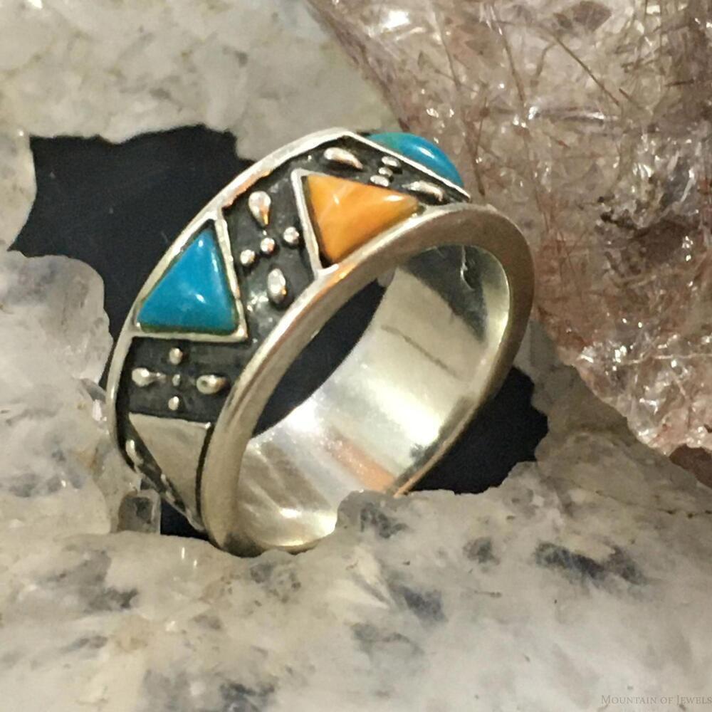 Carolyn Pollack Sterling Silver Turquoise & Spiny Oyster Band Ring For Women - Picture 3 of 10